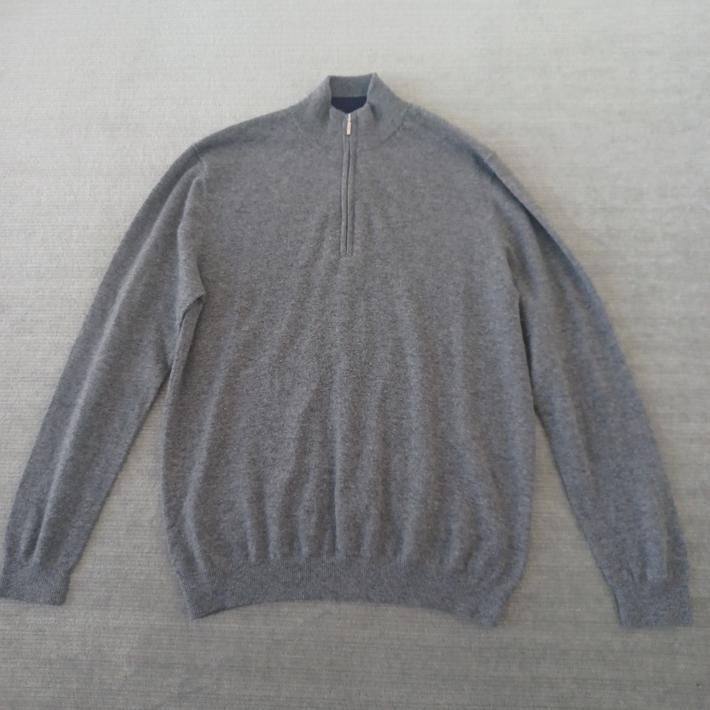 J. Hilburn Cashmere Sweater Mens M Gray 1/4 Zip Mock Neck Lightweight Casual